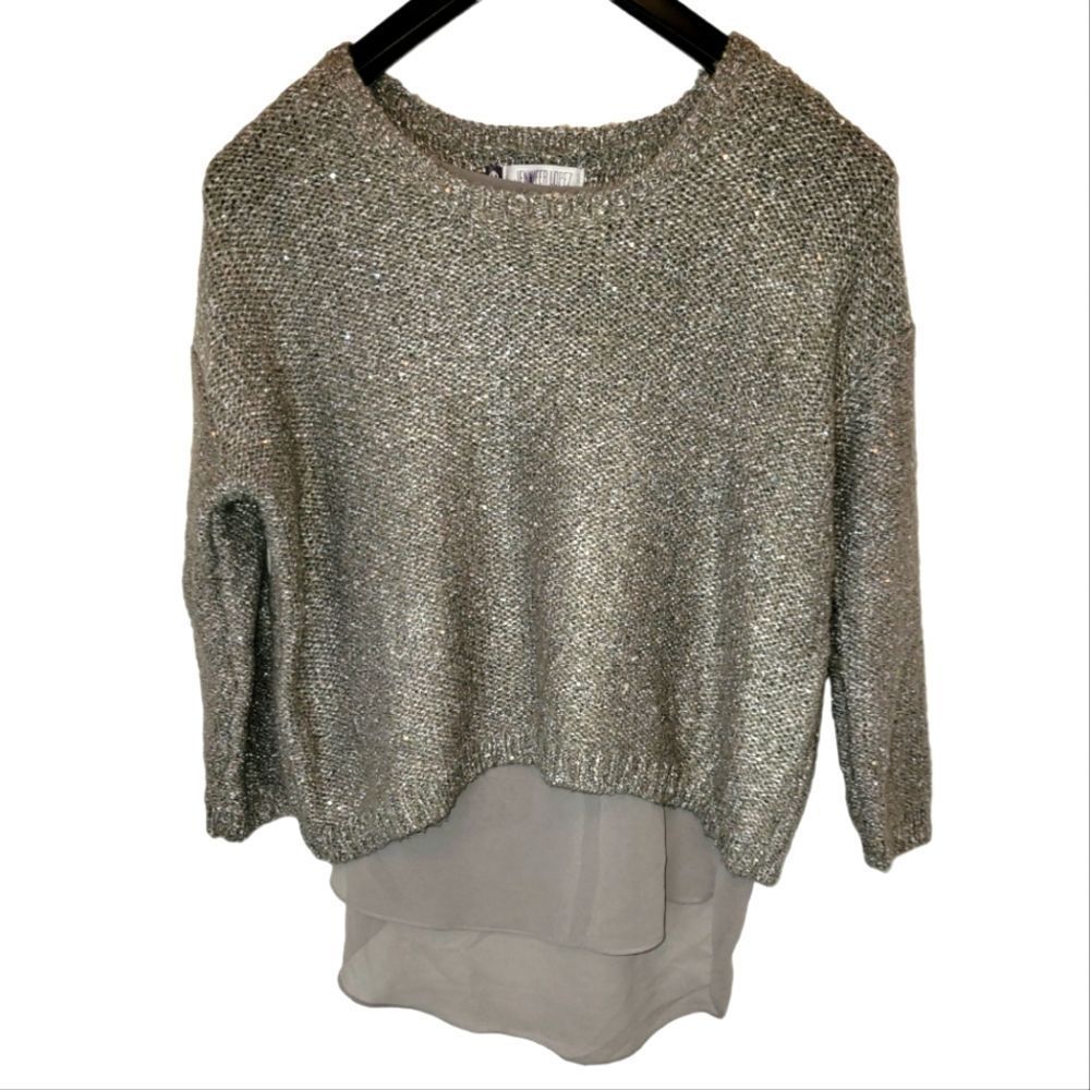 Jennifer Lopez Gray Sweater with Shimer Glitter Detail Size Medium